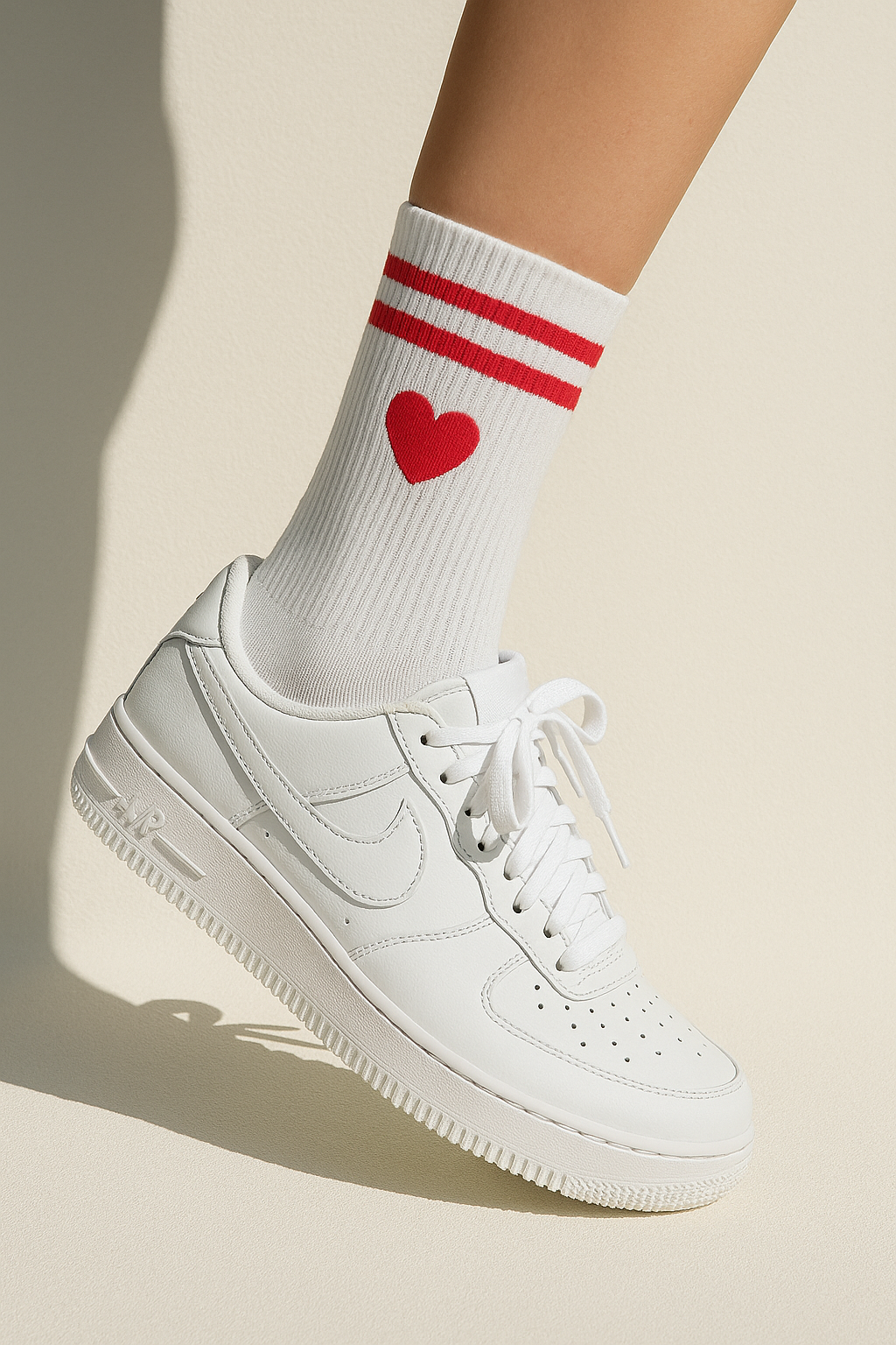 White Heart Crew Socks