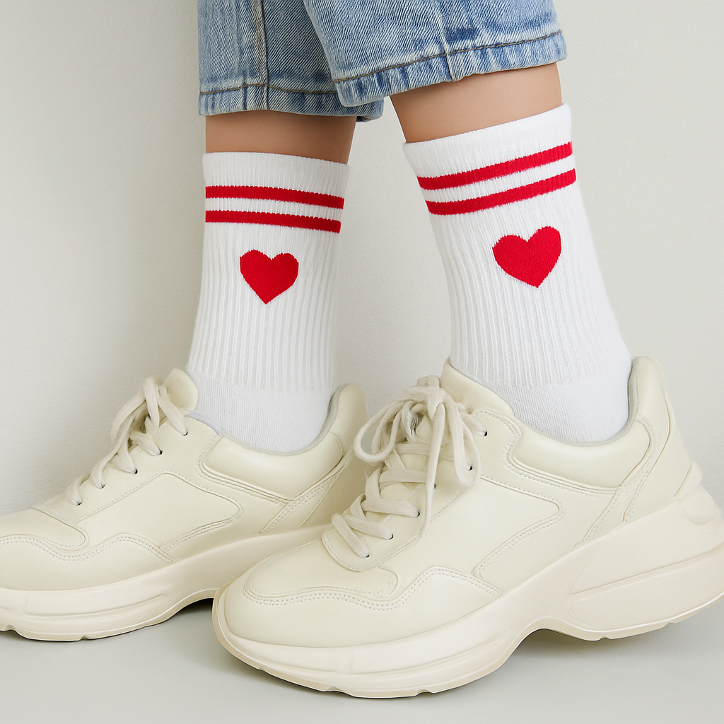 White Heart Crew Socks