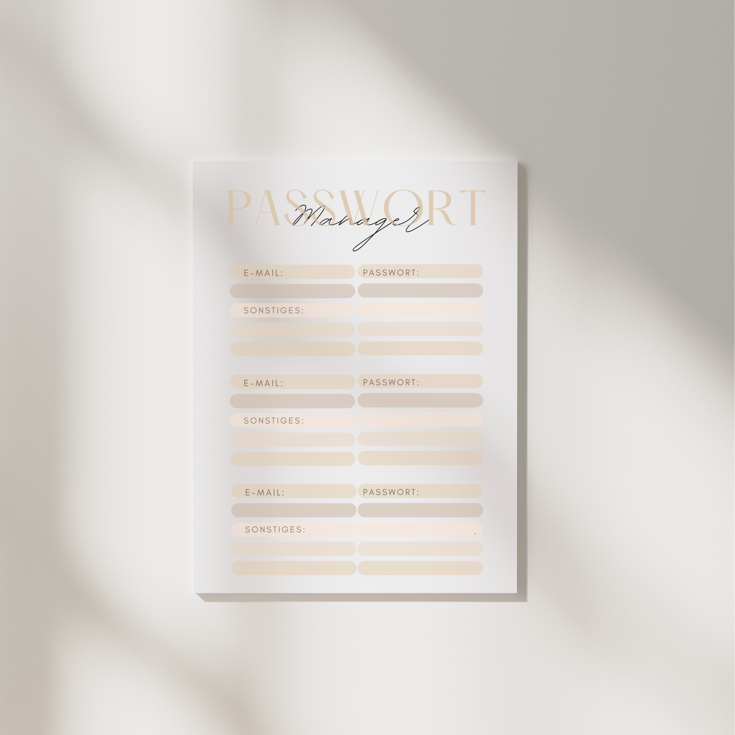 Passwort Manager für A5 Ringbuchplaner im 5er Set