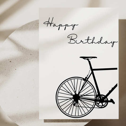Geburtstagskarte mit Fahrrad-Motiv – stilvolle Klappkarte für liebevolle Geburtstagsgrüße. Hochwertiges Papier, nachhaltiger Druck, perfekt als Geschenk.