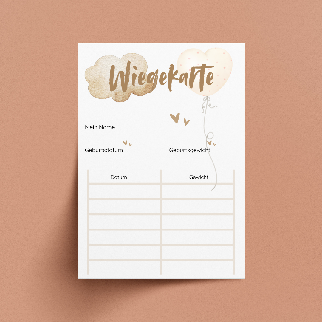 Wiegekarte Wolke - liebevoll gestaltete Gewichtskarte für Babys