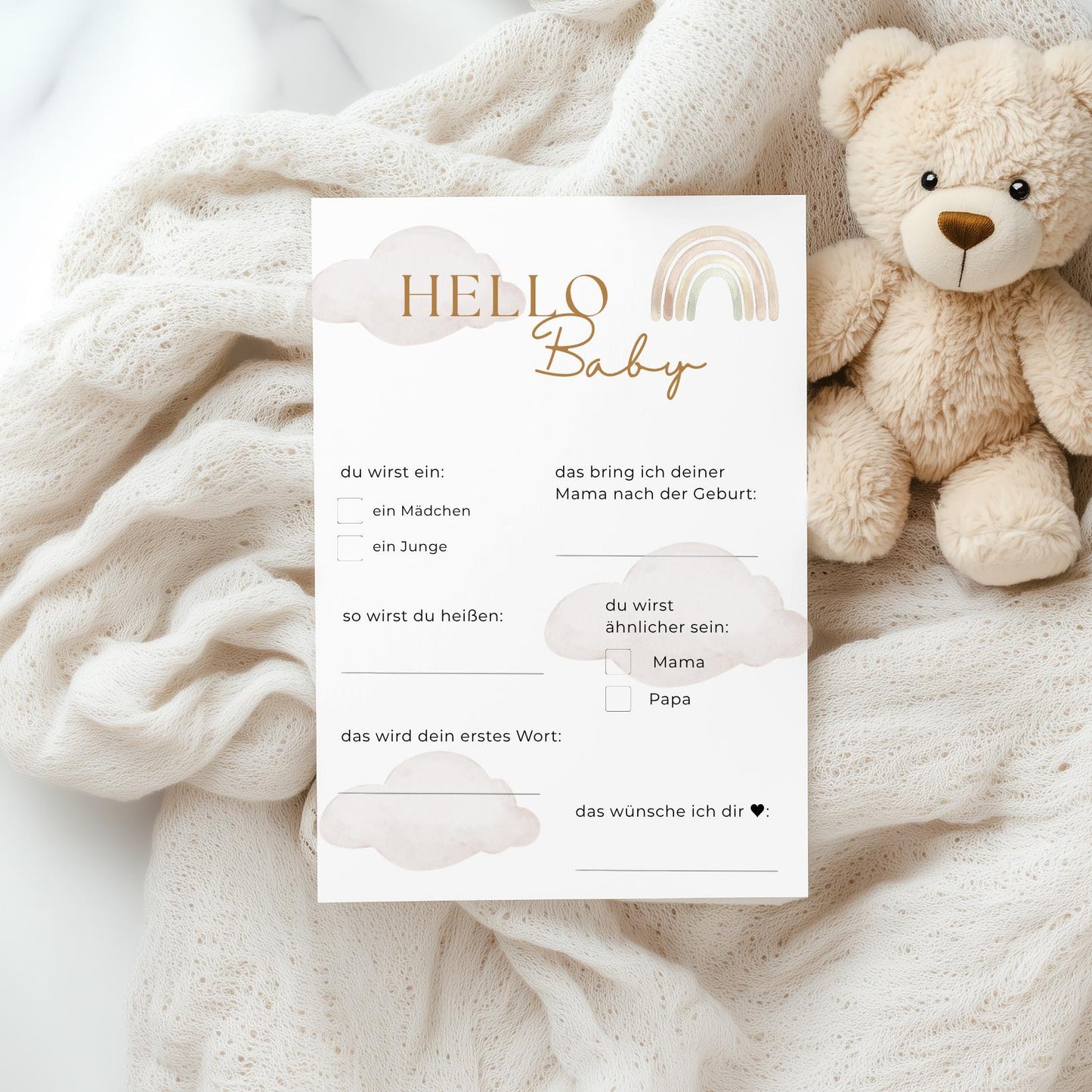 Willkommensschild Babyparty A5 mit Ausfüllkarten