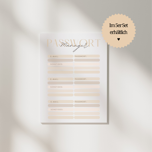 Passwort Manager für A5 Ringbuchplaner im 5er Set