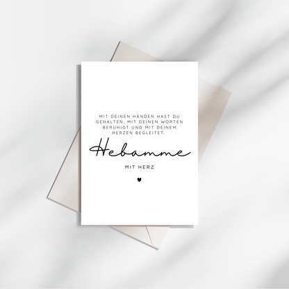 Postkarte Hebamme mit Herz
