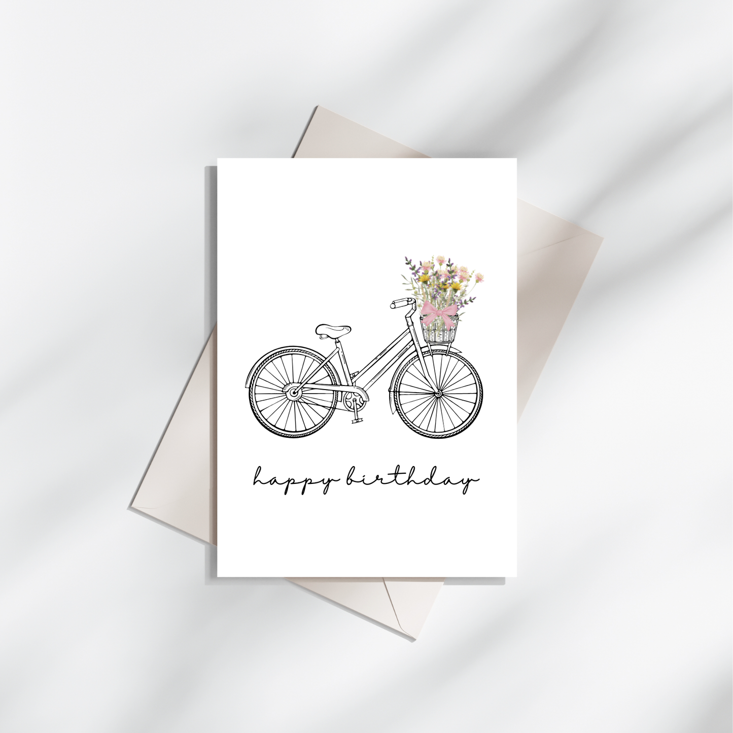 Postkarte „Happy Birthday“ – Fahrrad mit Blumen