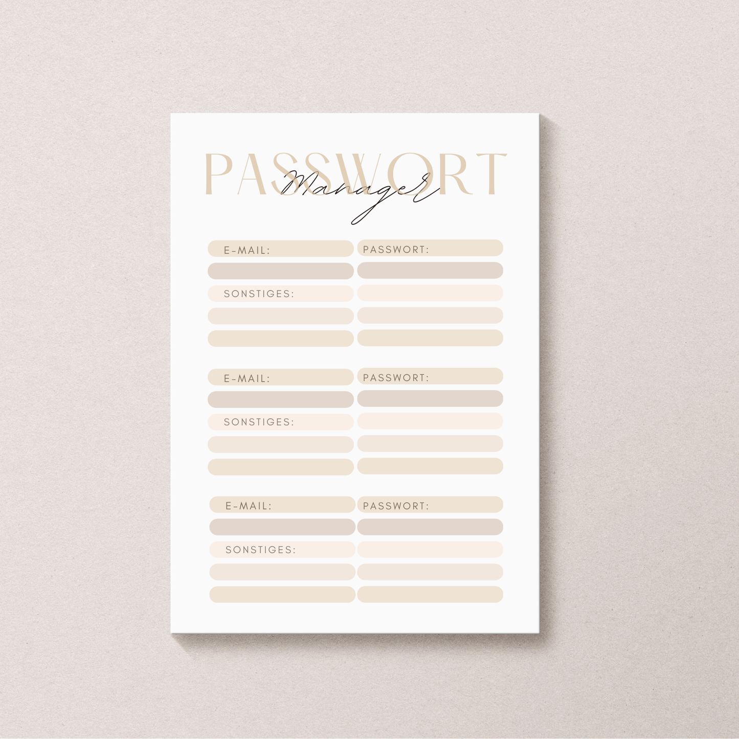 Passwort Manager für A5 Ringbuchplaner im 5er Set