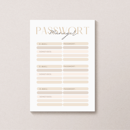 Passwort Manager für A5 Ringbuchplaner im 5er Set