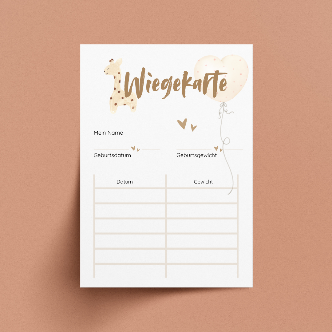 Wiegekarte Giraffe - liebevoll gestaltete Gewichtskarte für Babys