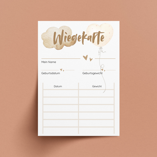 Wiegekarte Wolke - liebevoll gestaltete Gewichtskarte für Babys