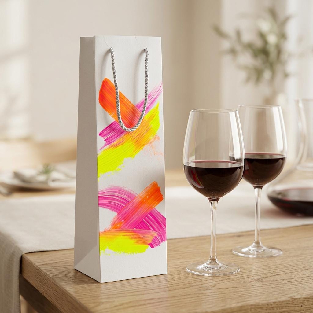 Weintasche im Dopamin Look - Bunte Geschenktasche für Weinflaschen
