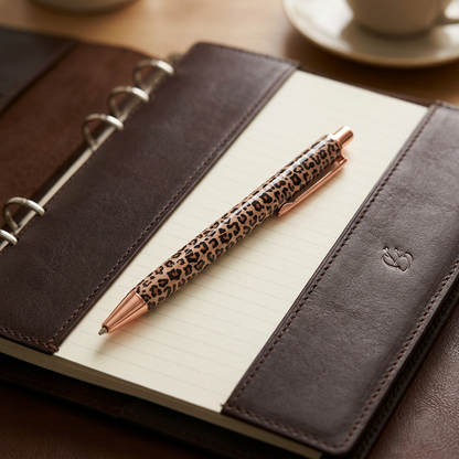 Leoparden-Kugelschreiber mit Roségold – stilvoller Stift für Journaling & Budgeting