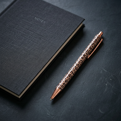 Leoparden-Kugelschreiber mit Roségold – stilvoller Stift für Journaling & Budgeting